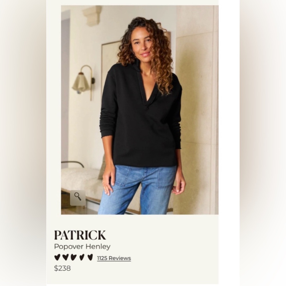 New Frank & Eileen Patrick Popover Henley Sweatshirt Black M
